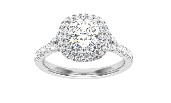 Tender Cushion Cut Double Halo Moissanite Engagement Ring White Gold