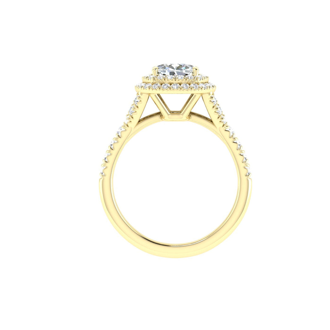 Tender Cushion Cut Double Halo Moissanite Engagement Ring Yellow Gold