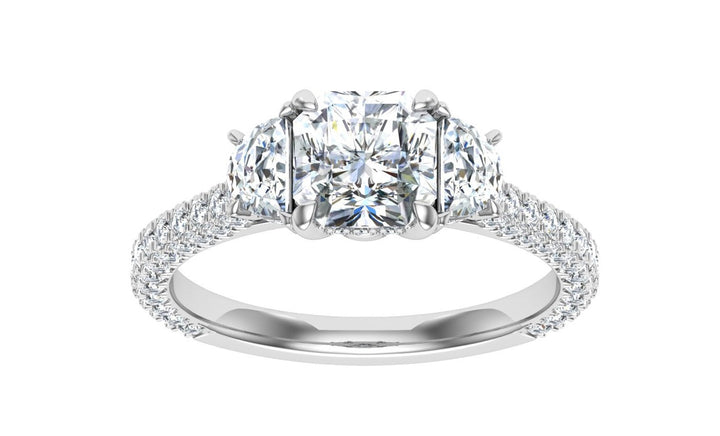 Tiffany Asscher 3 Stone Moissanite Engagement Ring White Gold