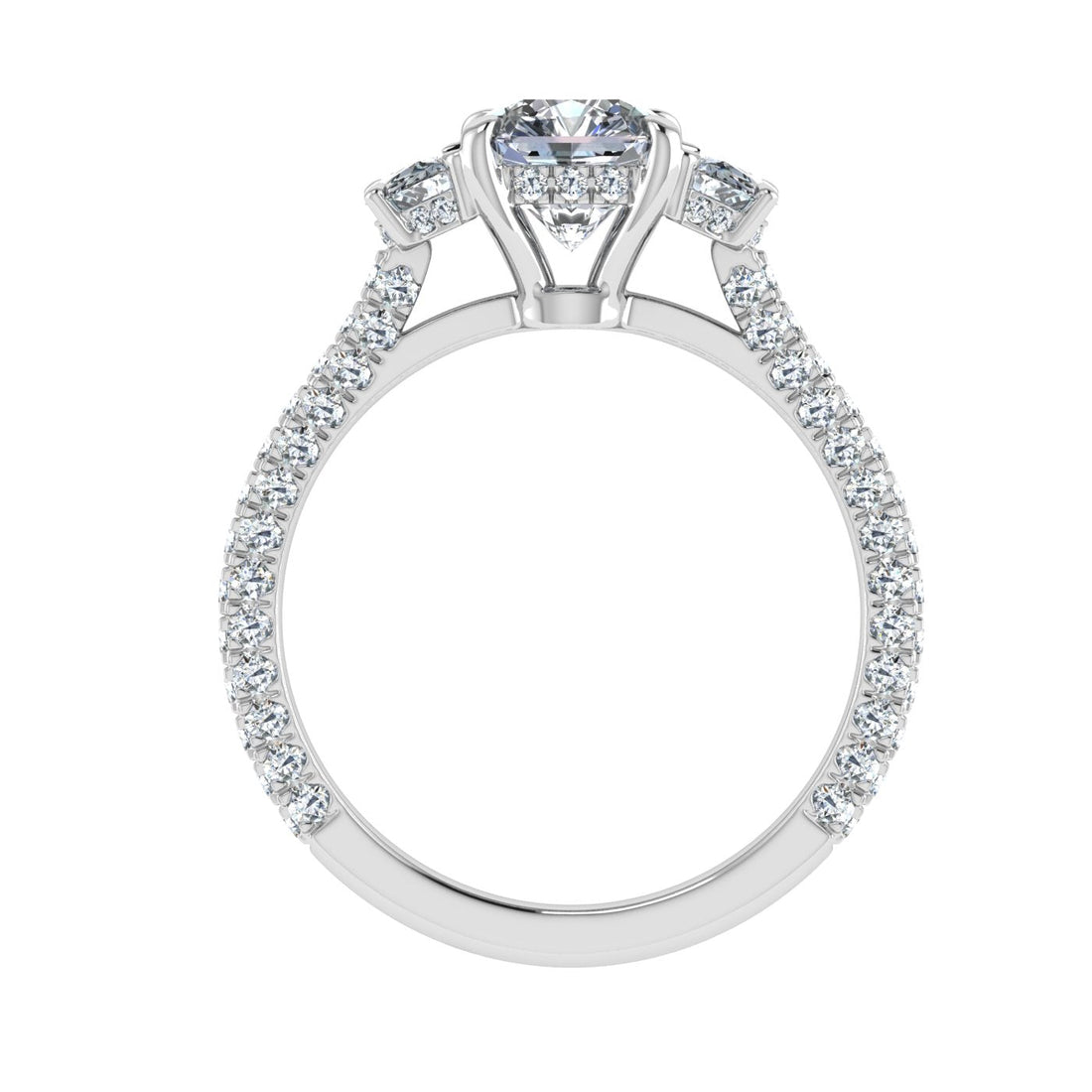 Tiffany Asscher 3 Stone Moissanite Engagement Ring White Gold