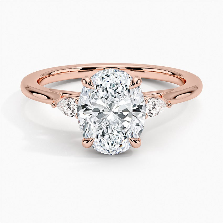 Token Oval 4-Prong Three Stone Moissanite Engagement Ring Rose Gold