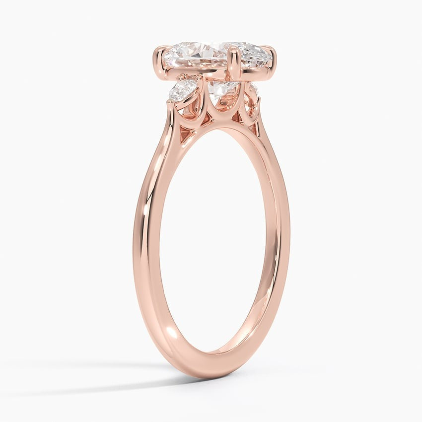 Token Oval 4-Prong Three Stone Moissanite Engagement Ring Rose Gold