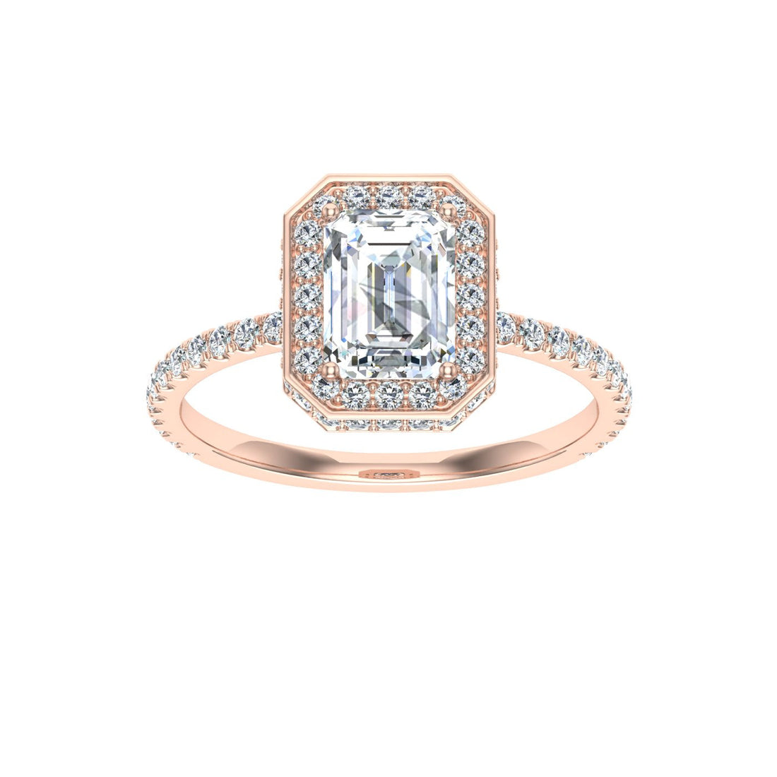 Treasure Emerald Cut Double Edge Halo Moissanite Engagement Ring Rose Gold