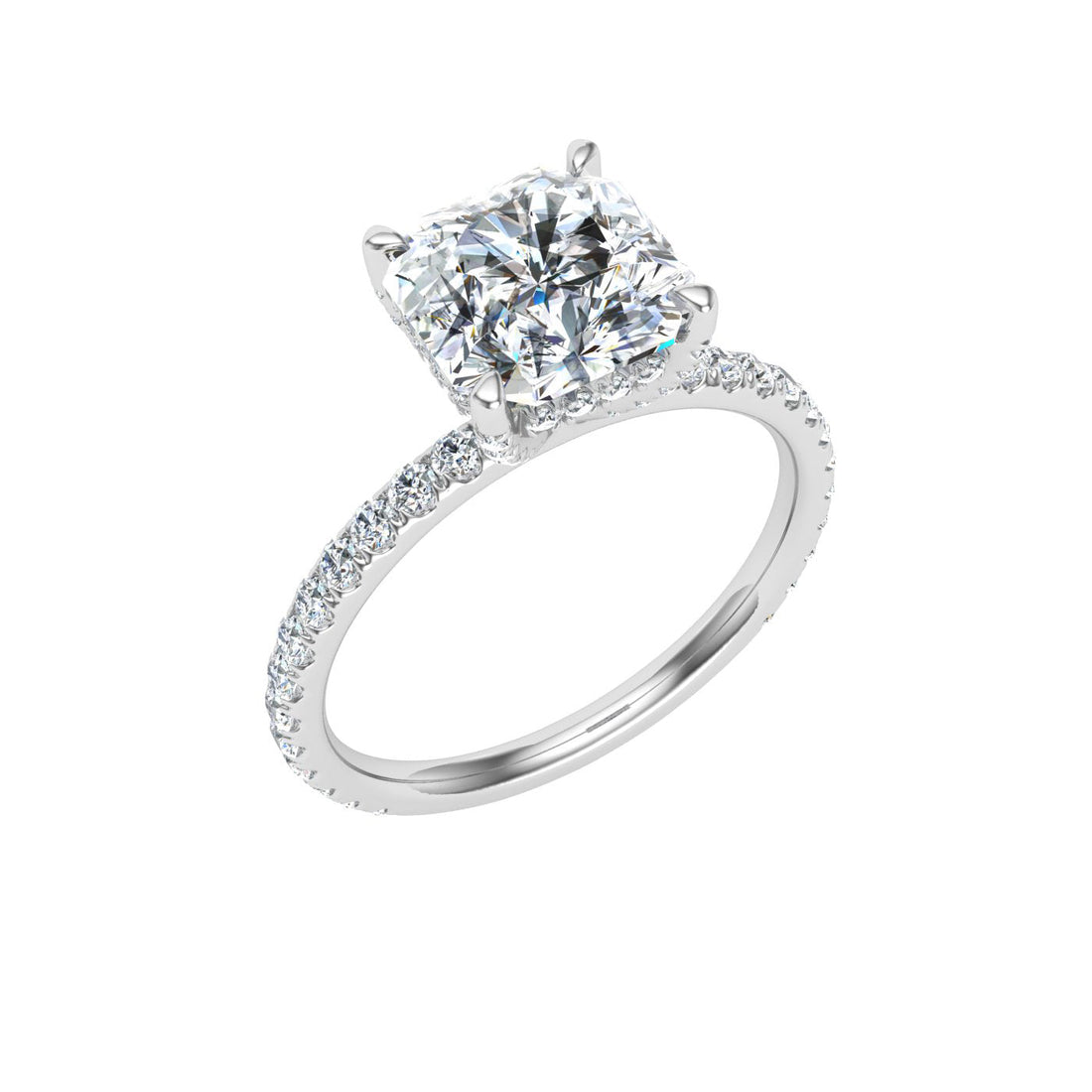 Treasures Asscher Cut Hidden Halo Moissanite Engagement Ring White Gold