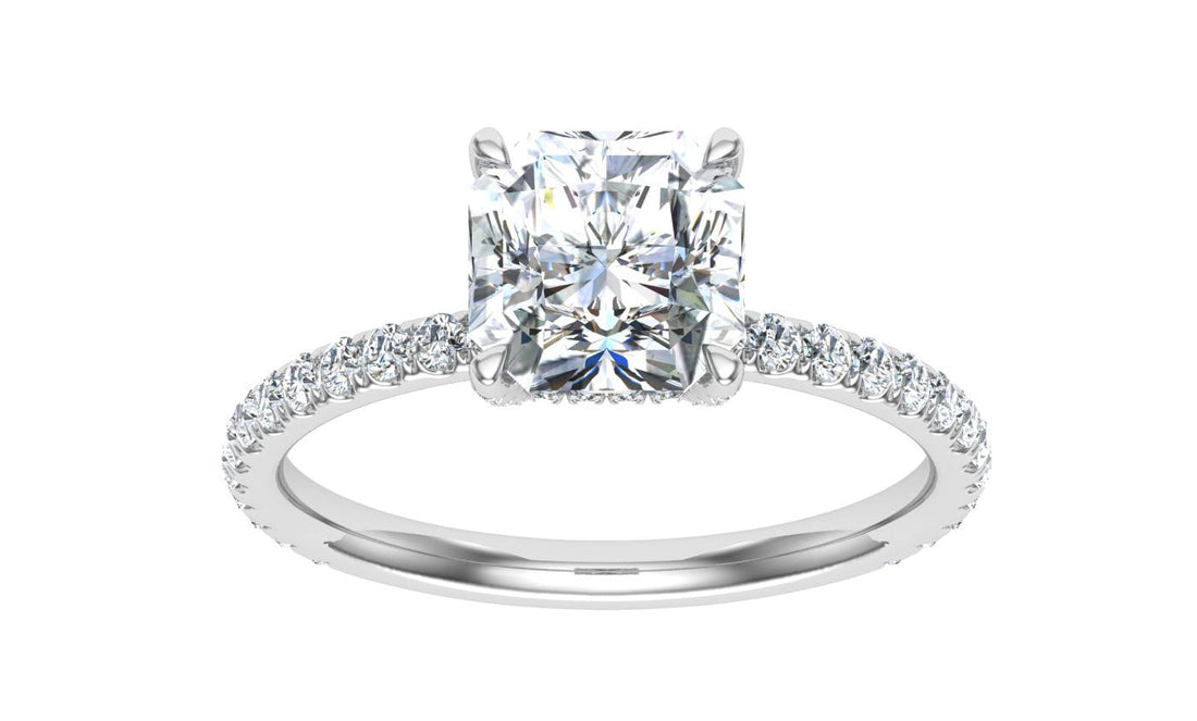 Treasures Asscher Cut Hidden Halo Moissanite Engagement Ring White Gold