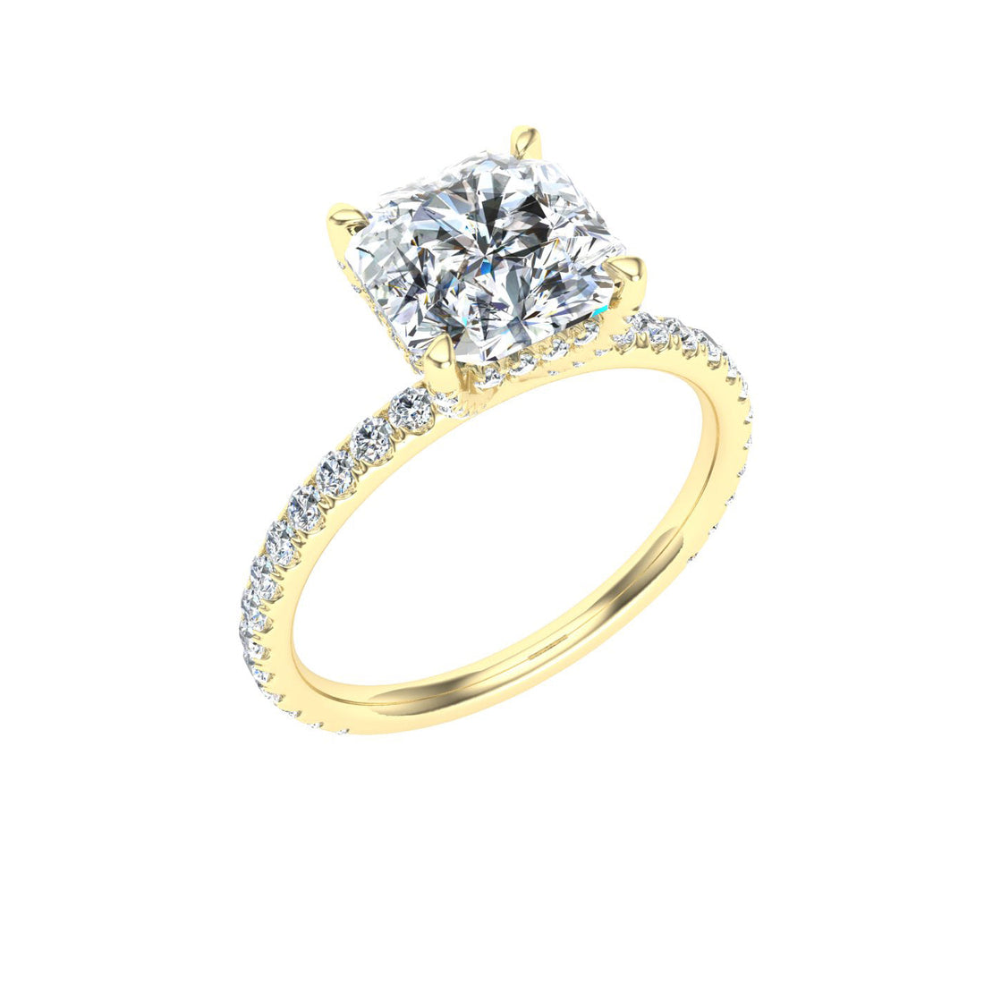 Treasures Asscher Cut Hidden Halo Moissanite Engagement Ring Yellow Gold