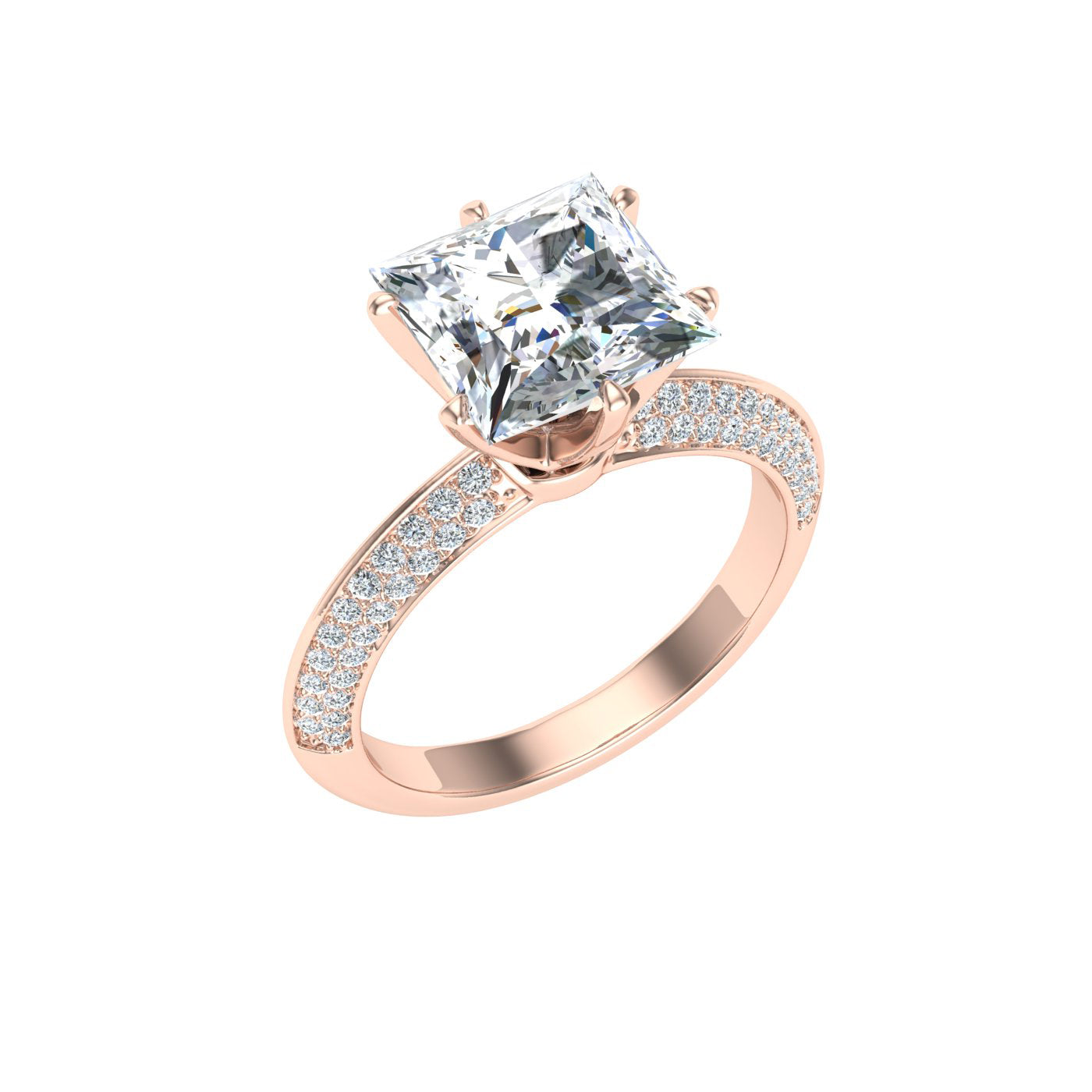 Tryst Princess Cut Knife Edge Band Moissanite Engagement Ring Rose Gold