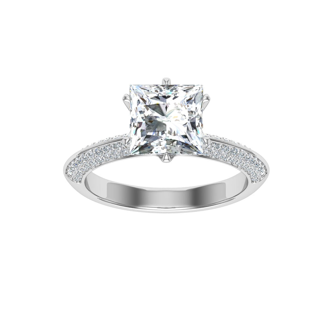 Tryst Princess Cut Knife Edge Band Moissanite Engagement Ring White Gold