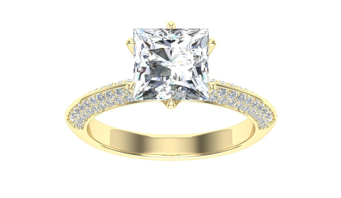 Tryst Princess Cut Knife Edge Band Moissanite Engagement Ring Yellow Gold