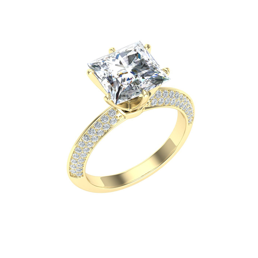 Tryst Princess Cut Knife Edge Band Moissanite Engagement Ring Yellow Gold