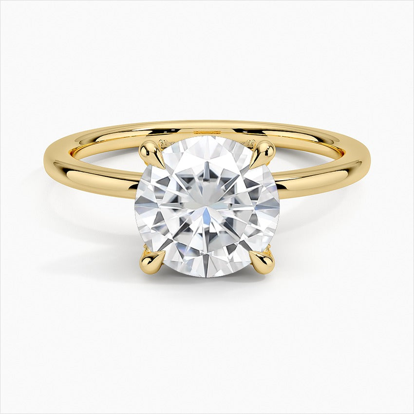 Twinkling Round Cut Solitaire Moissanite Engagement Ring Yellow Gold