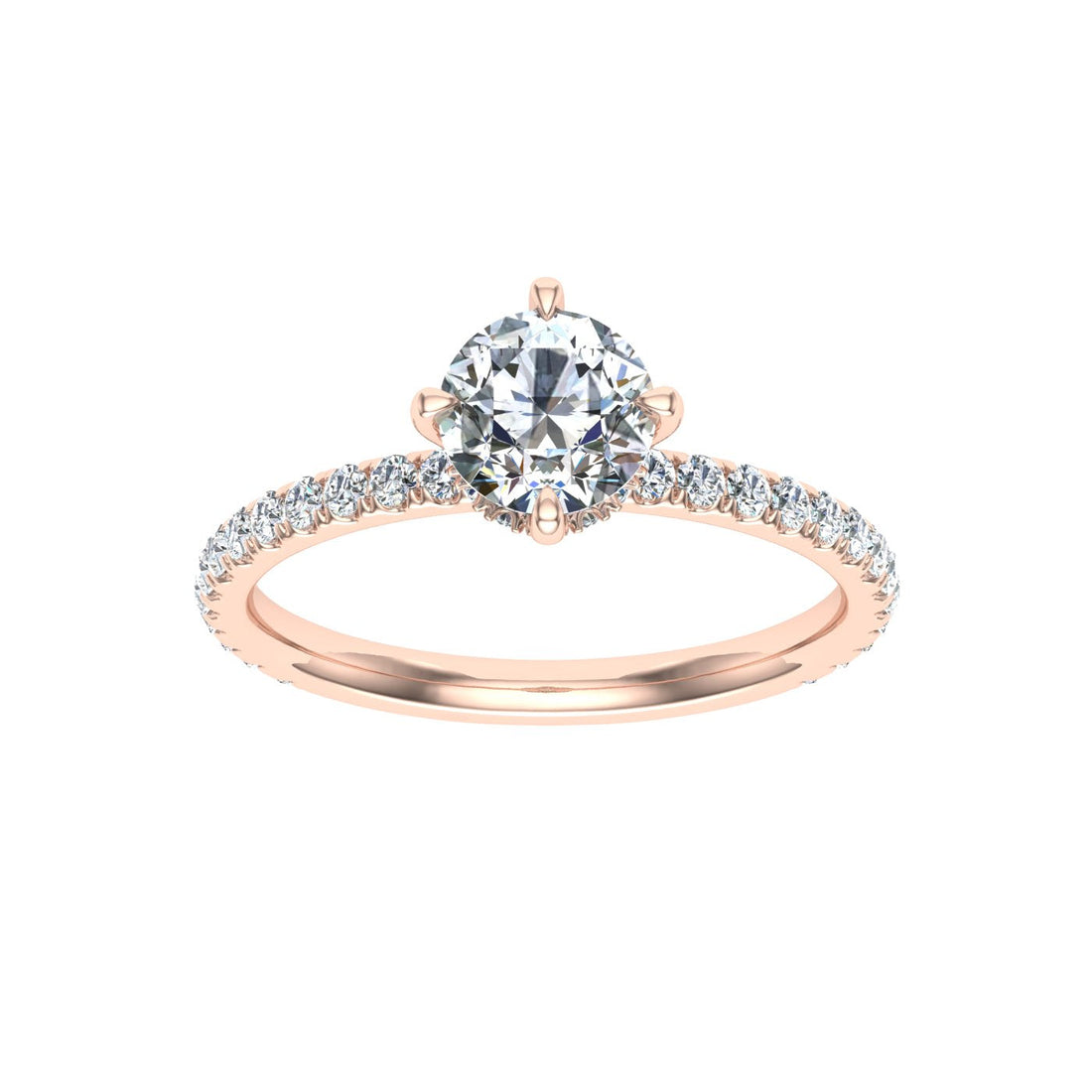 Unbreakable Round Cut Compass Prong Moissanite Engagement Ring Rose Gold