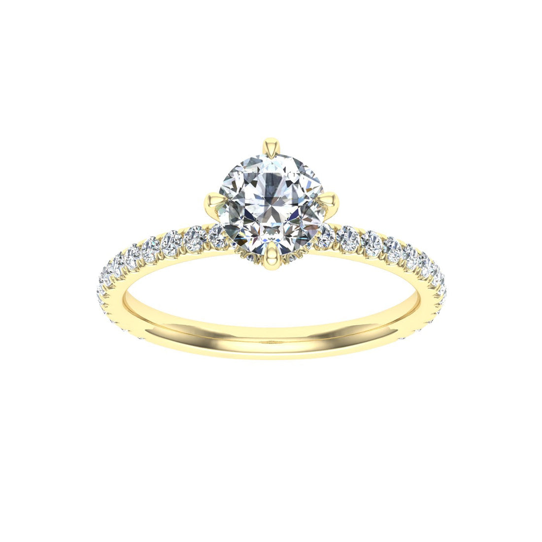 Unbreakable Round Cut Compass Prong Moissanite Engagement Ring Yellow Gold