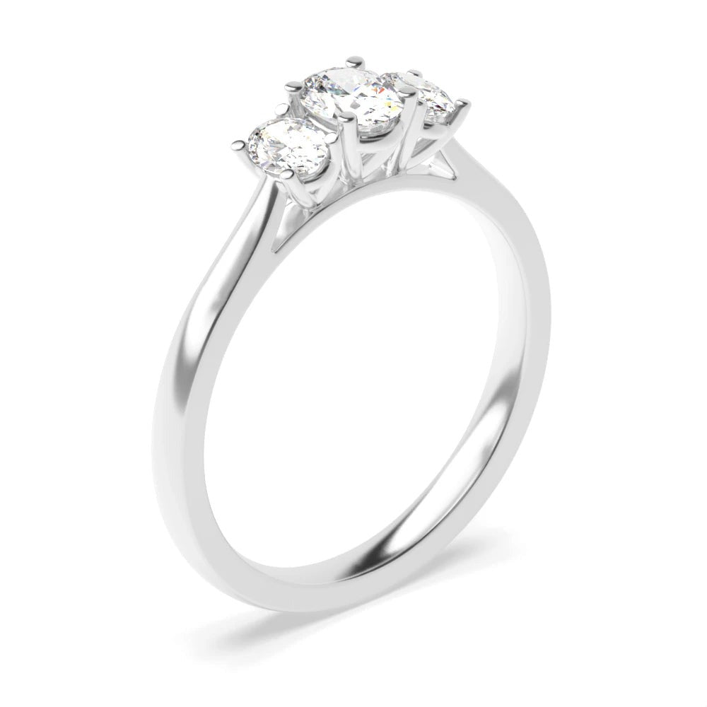 Valencia 4 Prong 0.50 ct Oval Lab Grown Diamond High Set Delicate Three Stone Engagement Ring
