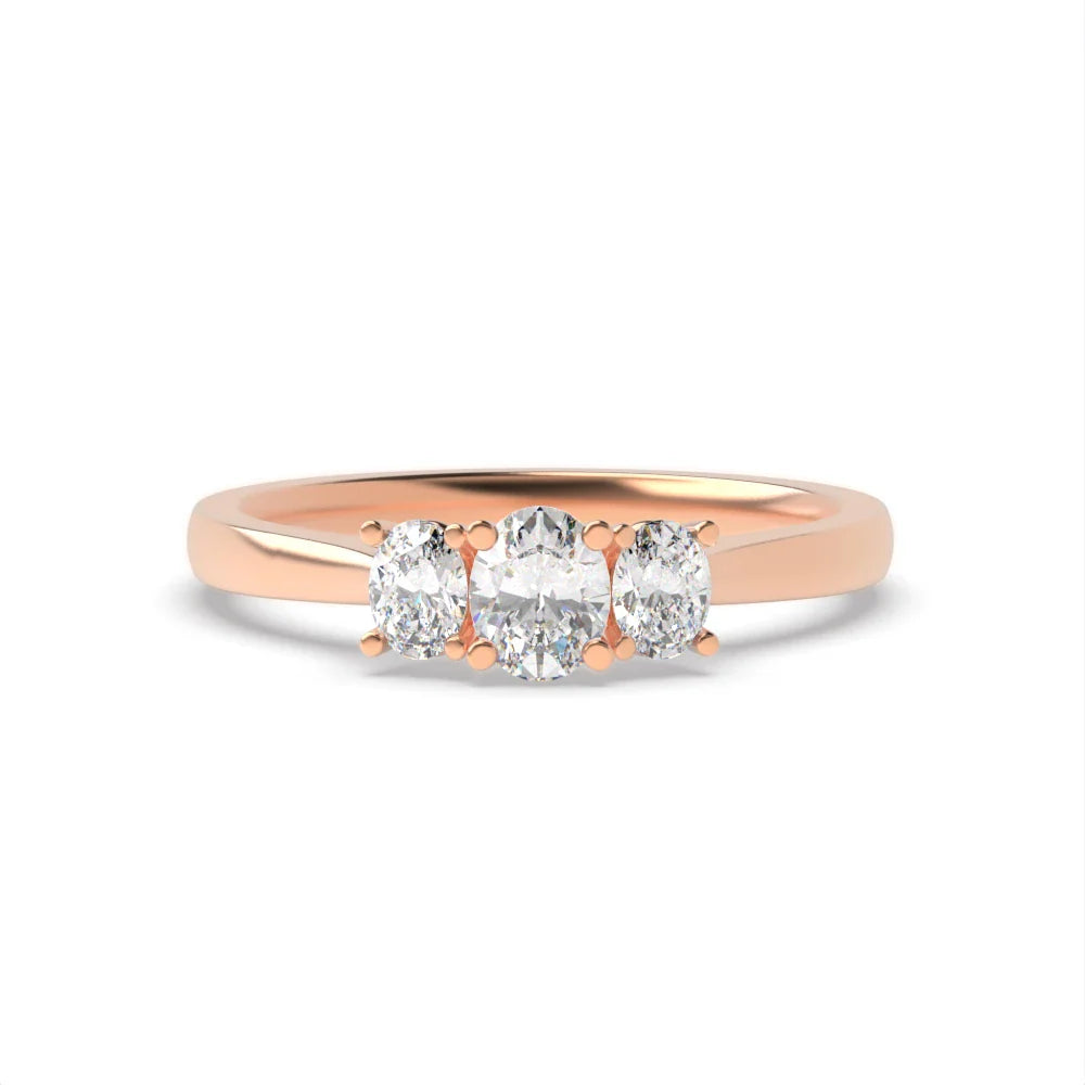 Valencia 4 Prong 0.50 ct Oval Lab Grown Diamond High Set Delicate Three Stone Engagement Ring