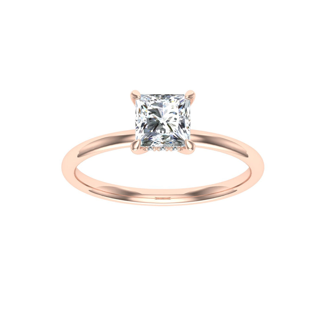 Vault Princess cut Hidden Halo Moissanite Engagement Ring Rose Gold