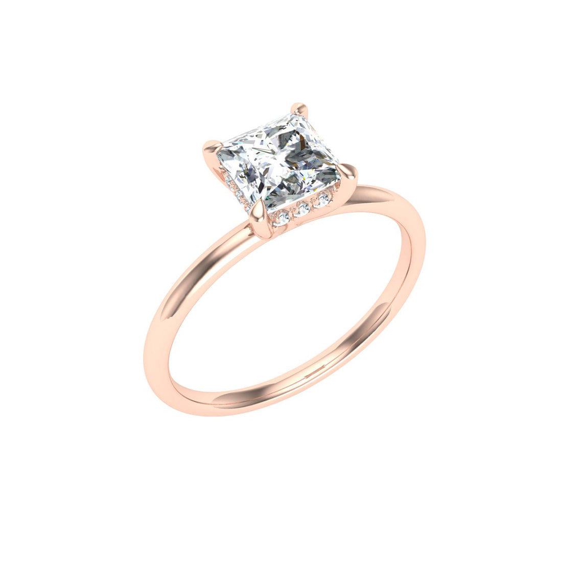 Vault Princess cut Hidden Halo Moissanite Engagement Ring Rose Gold