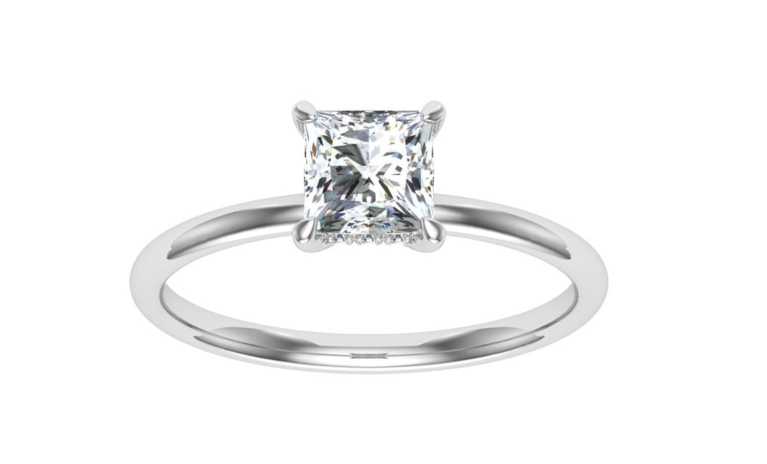 Vault Princess cut Hidden Halo Moissanite Engagement Ring White Gold