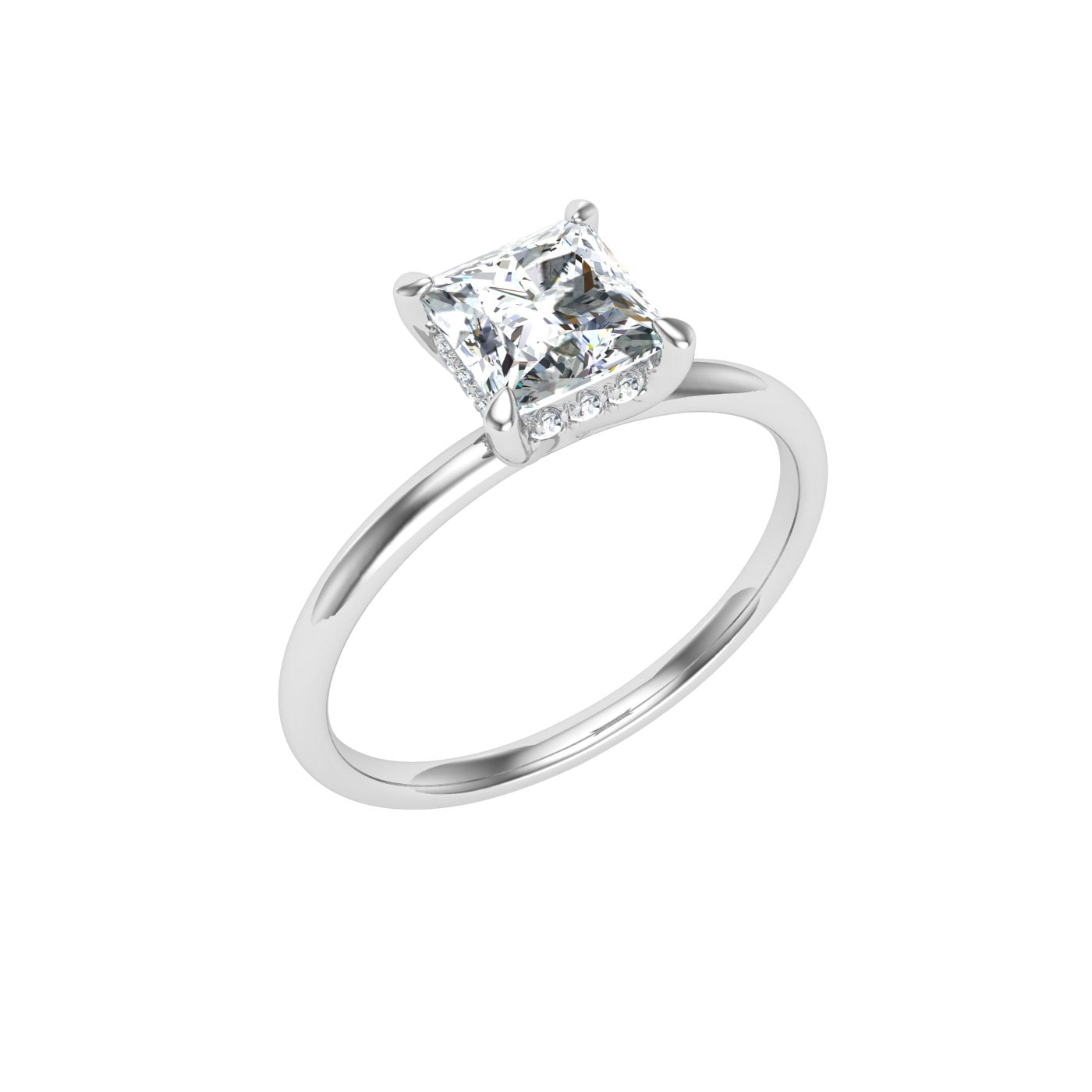 Vault Princess cut Hidden Halo Moissanite Engagement Ring White Gold