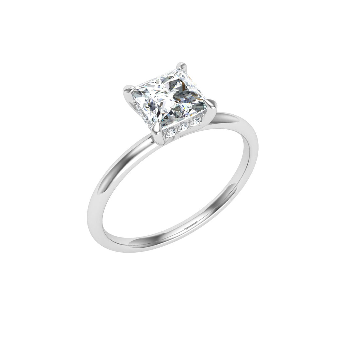 Vault Princess cut Hidden Halo Moissanite Engagement Ring White Gold