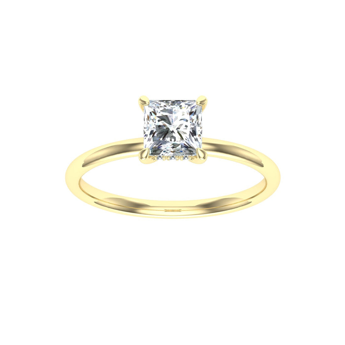 Vault Princess cut Hidden Halo Moissanite Engagement Ring Yellow Gold