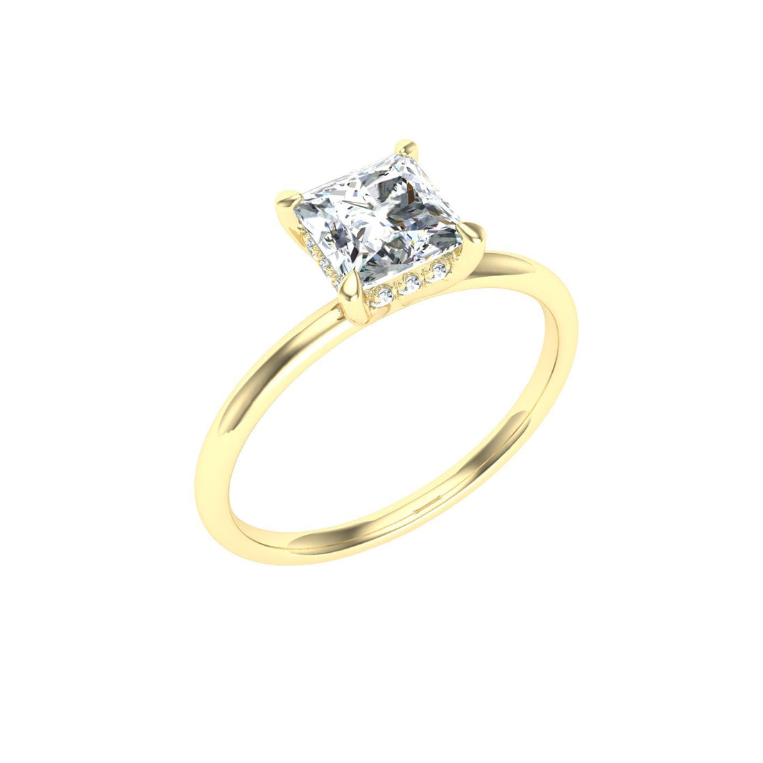 Vault Princess cut Hidden Halo Moissanite Engagement Ring Yellow Gold