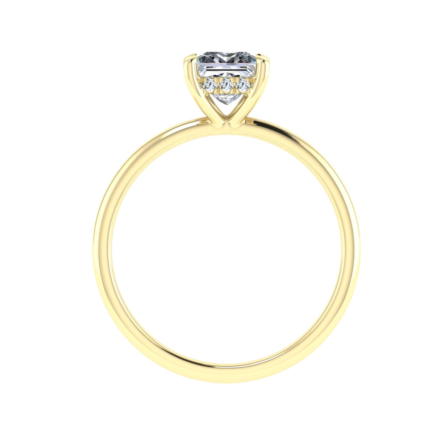 Vault Princess cut Hidden Halo Moissanite Engagement Ring Yellow Gold