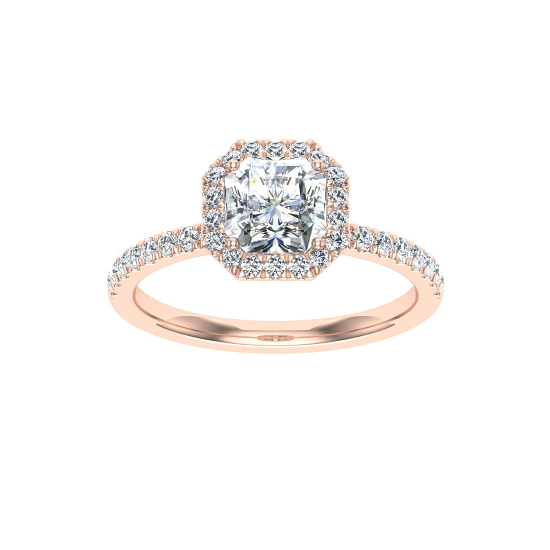 Veil Asscher Cut Halo Moissanite Engagement Ring Rose Gold