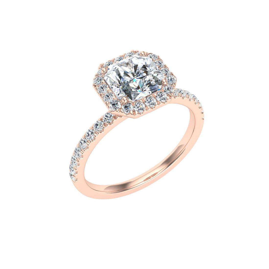 Veil Asscher Cut Halo Moissanite Engagement Ring Rose Gold