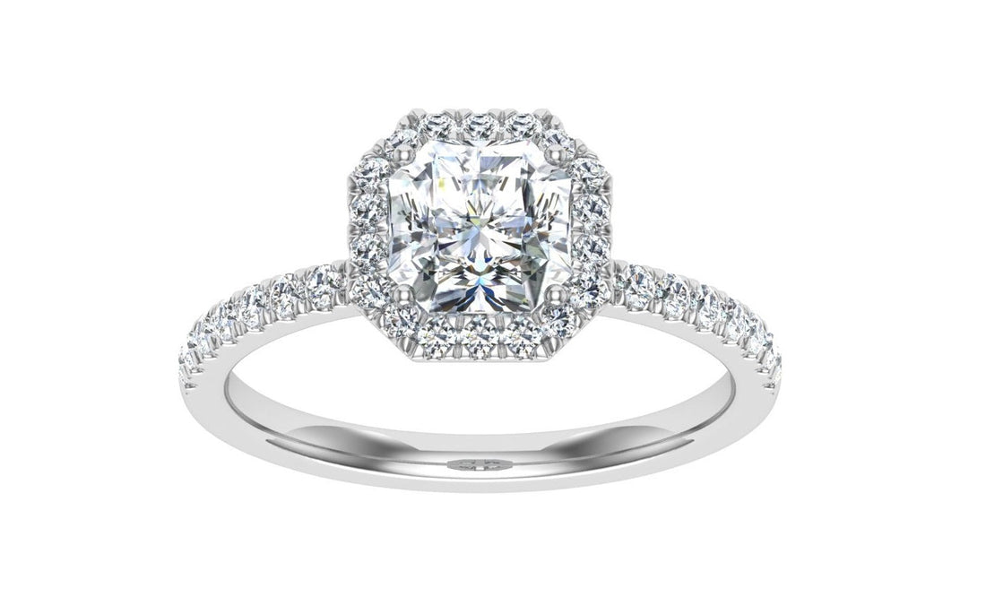 Veil Asscher Cut Halo Moissanite Engagement Ring White Gold