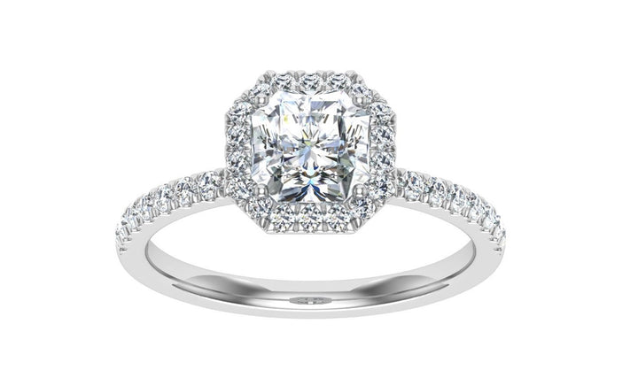 Veil Asscher Cut Halo Moissanite Engagement Ring White Gold