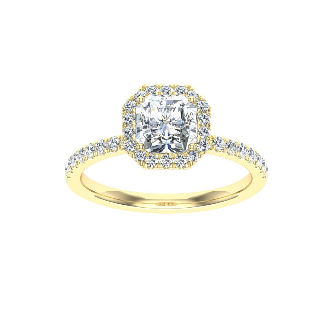 Veil Asscher Cut Halo Moissanite Engagement Ring Yellow Gold