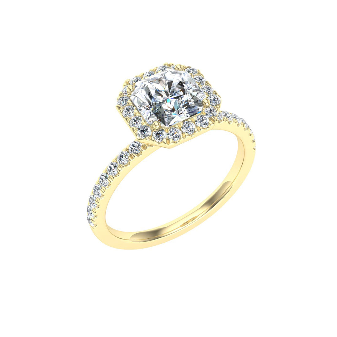 Veil Asscher Cut Halo Moissanite Engagement Ring Yellow Gold