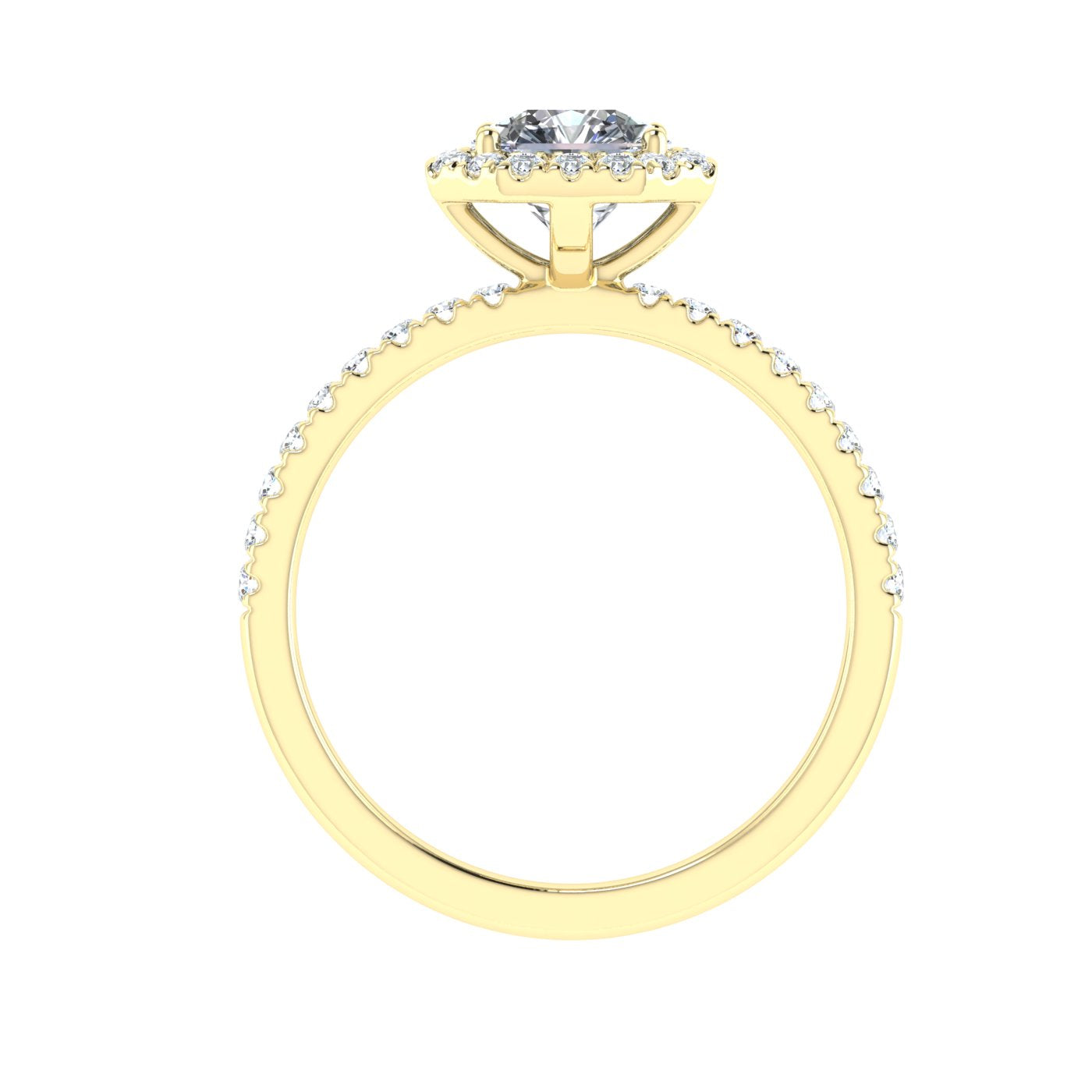 Veil Asscher Cut Halo Moissanite Engagement Ring Yellow Gold