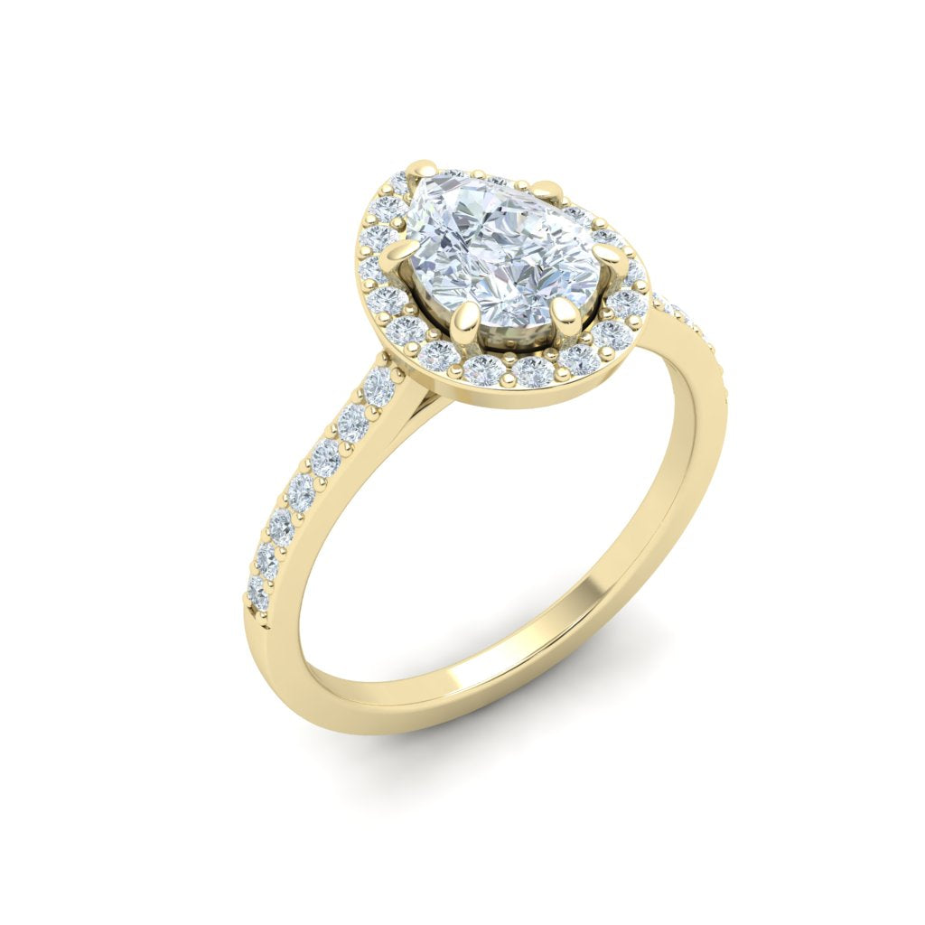 Veil Pear Cut Half Eternity Pavé Moissanite Engagement Ring Yellow Gold