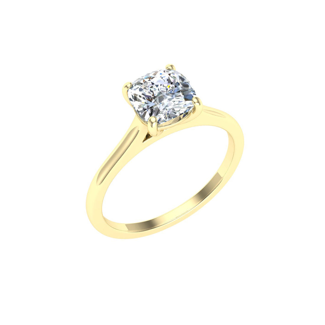 Velvet Cushion Cut Solitaire Moissanite Engagement Ring Yellow Gold