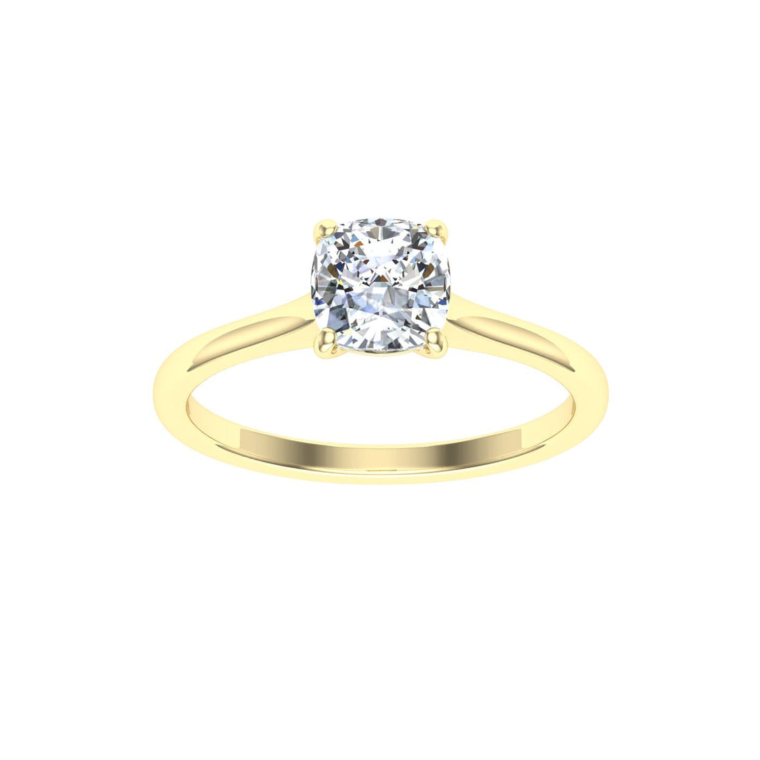 Velvet Cushion Cut Solitaire Moissanite Engagement Ring Yellow Gold