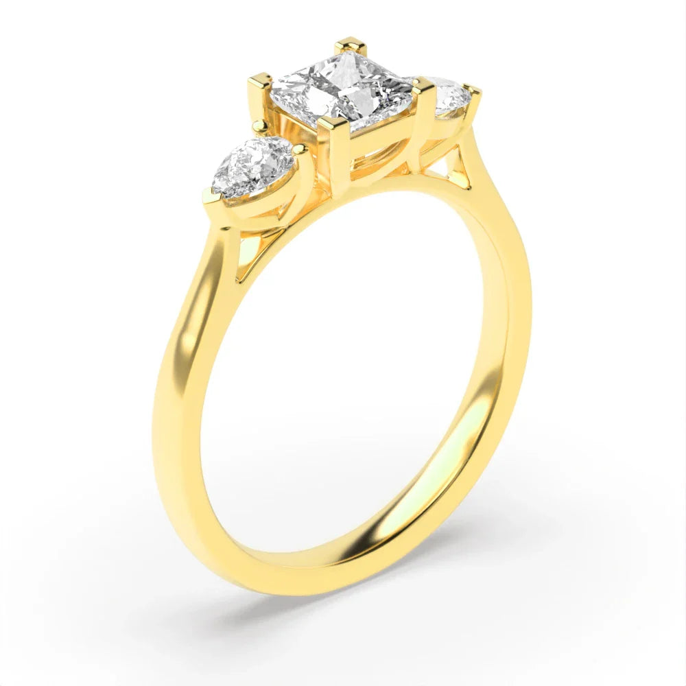 Versailles 4 Prong 0.50ct Princess/pear Lab Grown Diamond High Set Three Stone Engagement Ring