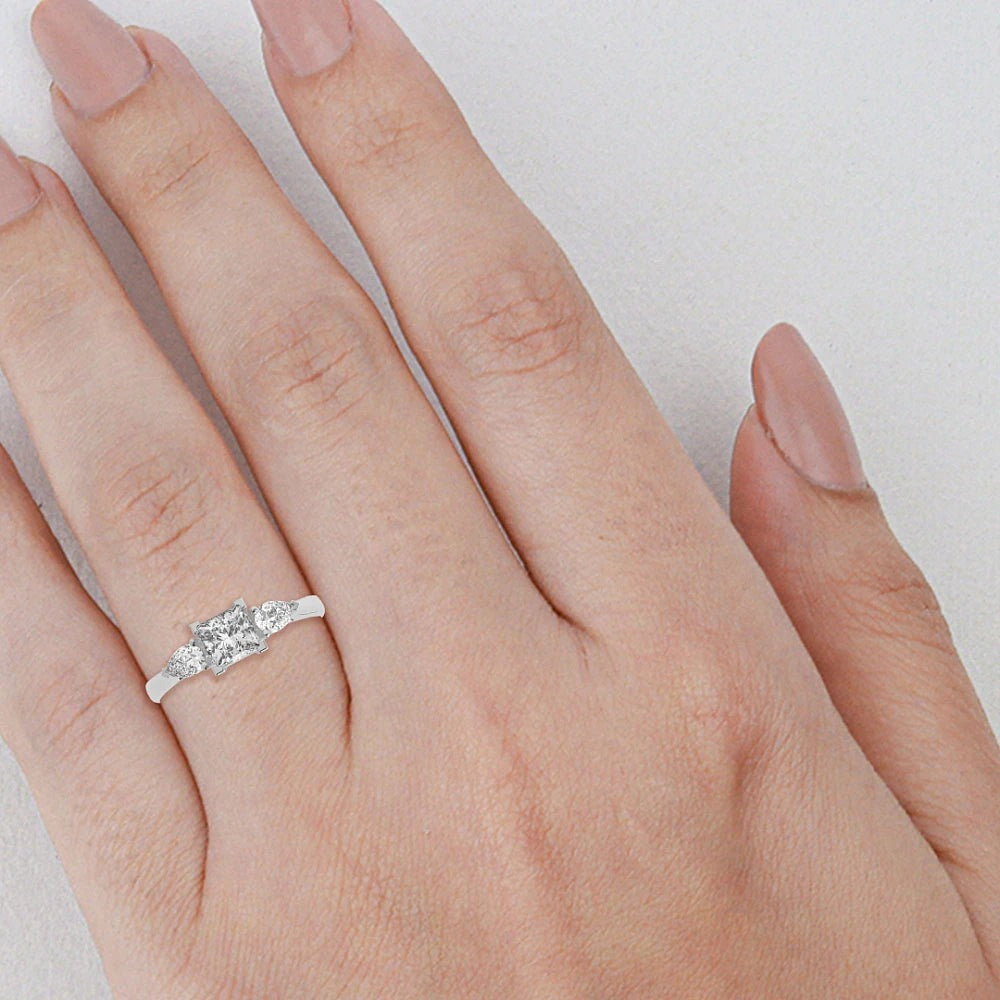 Versailles 4 Prong 0.50ct Princess/pear Lab Grown Diamond High Set Three Stone Engagement Ring