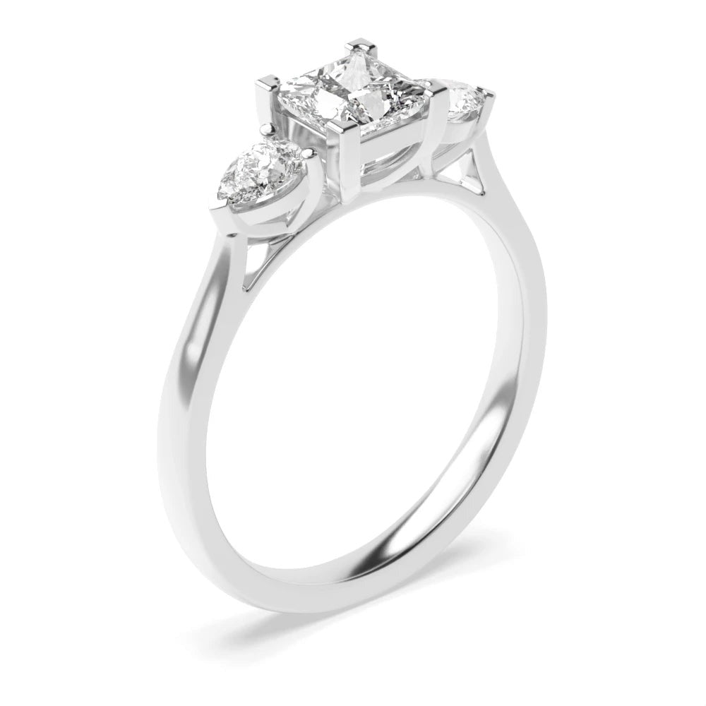 Versailles 4 Prong 0.50ct Princess/pear Lab Grown Diamond High Set Three Stone Engagement Ring