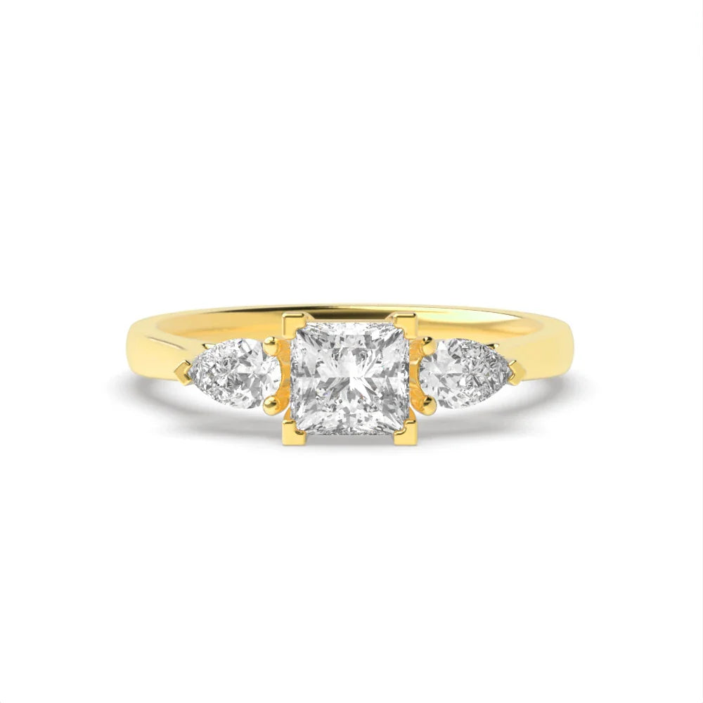Versailles 4 Prong 0.50ct Princess/pear Lab Grown Diamond High Set Three Stone Engagement Ring