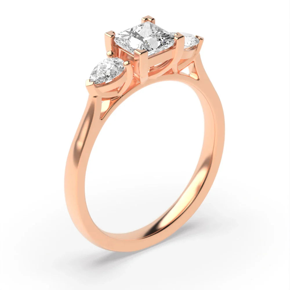 Versailles 4 Prong 0.50ct Princess/pear Lab Grown Diamond High Set Three Stone Engagement Ring