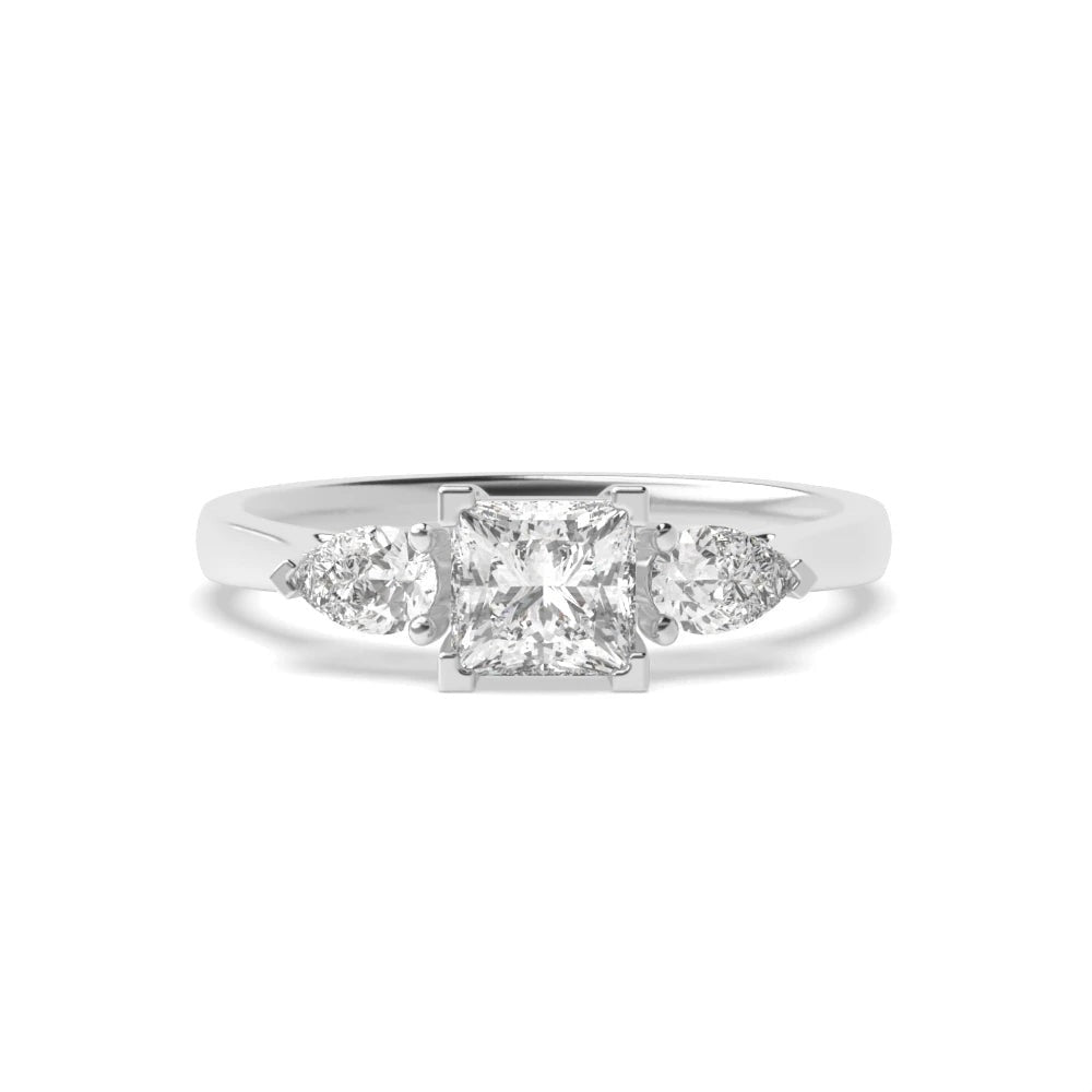 Versailles 4 Prong 0.50ct Princess/pear Lab Grown Diamond High Set Three Stone Engagement Ring