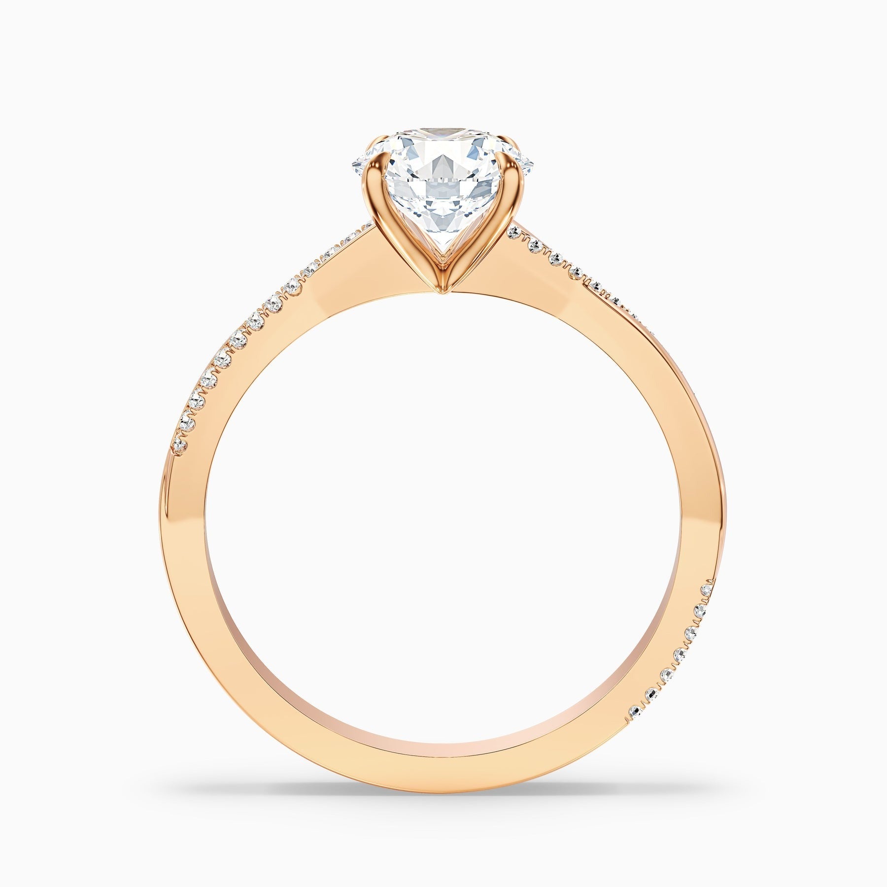 Vertex 1 Carat Round Cut Side Stone Twisted Pave Lab Grown Engagement Ring in 10k Rose Gold