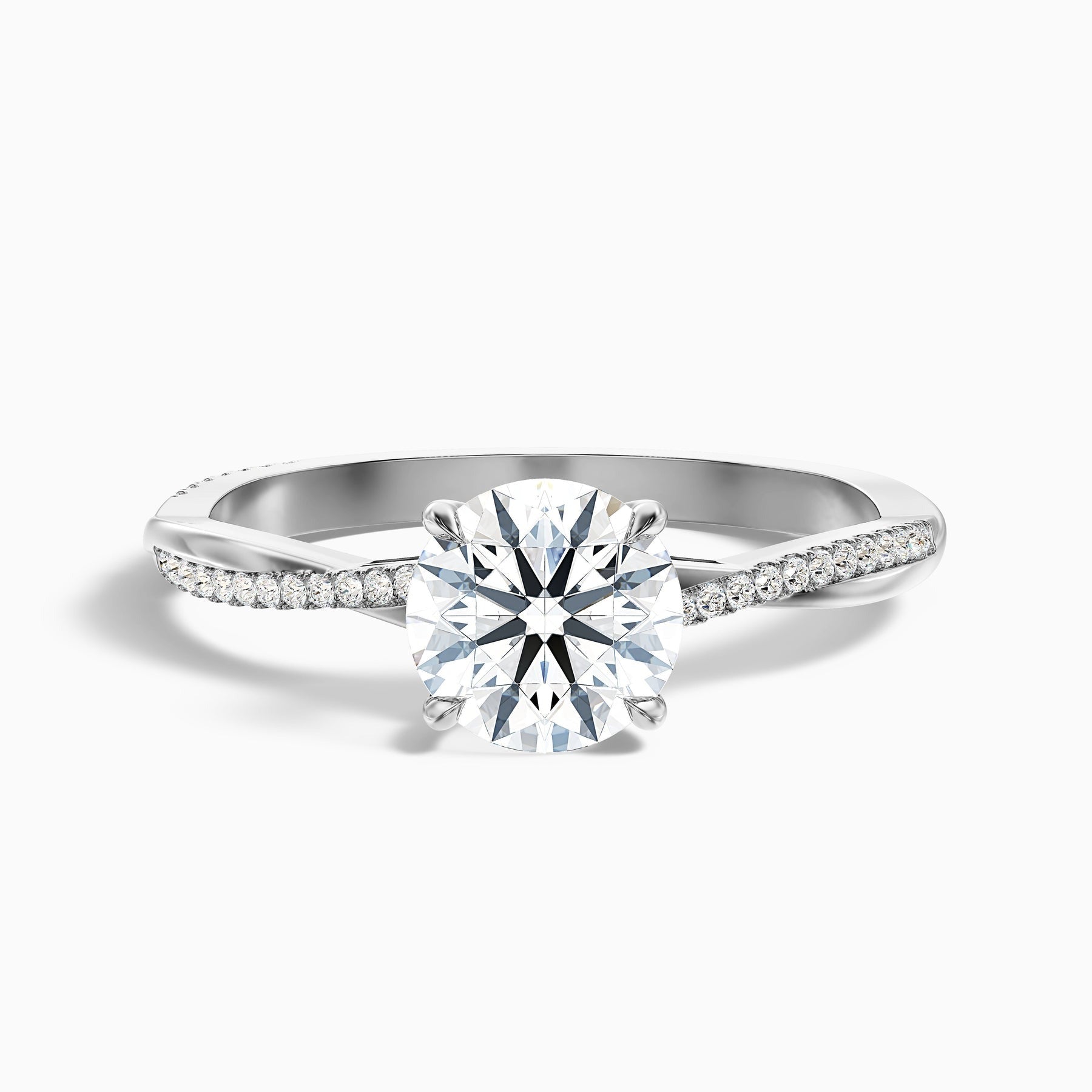 Vertex 1 Carat Round Cut Side Stone Twisted Pave Lab Grown Engagement Ring in 10k White Gold