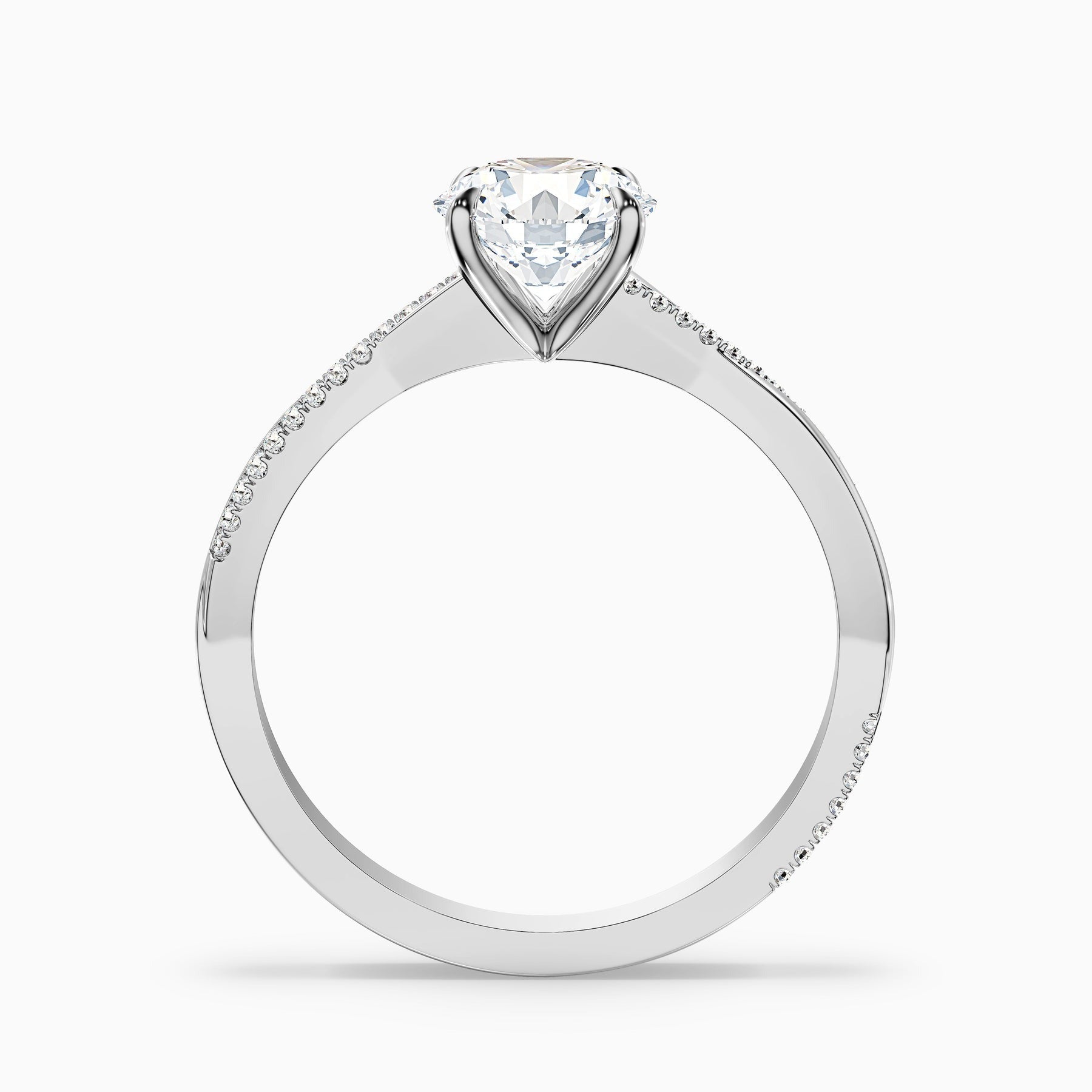 Vertex 1 Carat Round Cut Side Stone Twisted Pave Lab Grown Engagement Ring in 10k White Gold