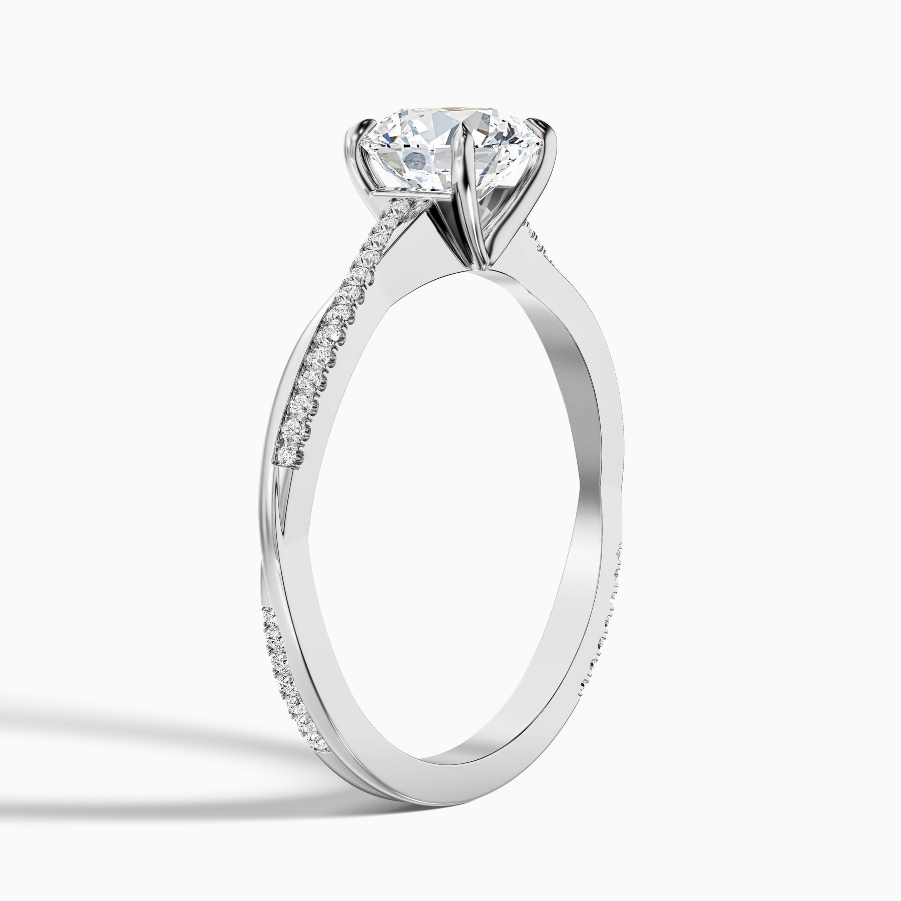 Vertex 1 Carat Round Cut Side Stone Twisted Pave Lab Grown Engagement Ring in 10k White Gold