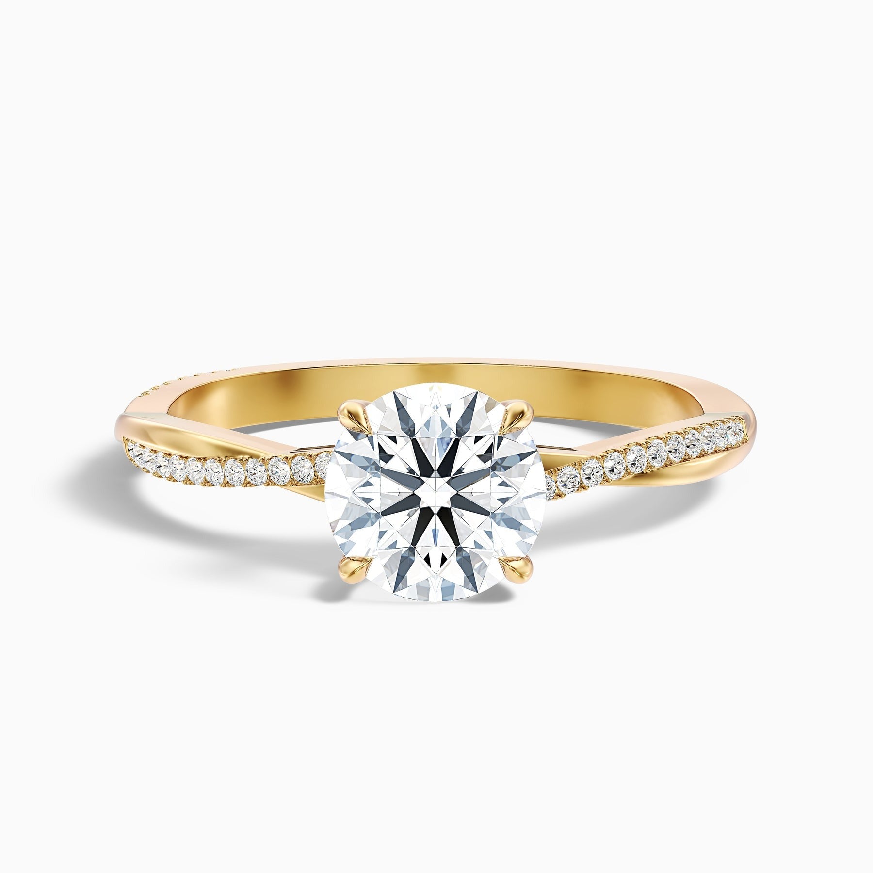 Vertex 1 Carat Round Cut Side Stone Twisted Pave Lab Grown Engagement Ring in 10k Yellow Gold