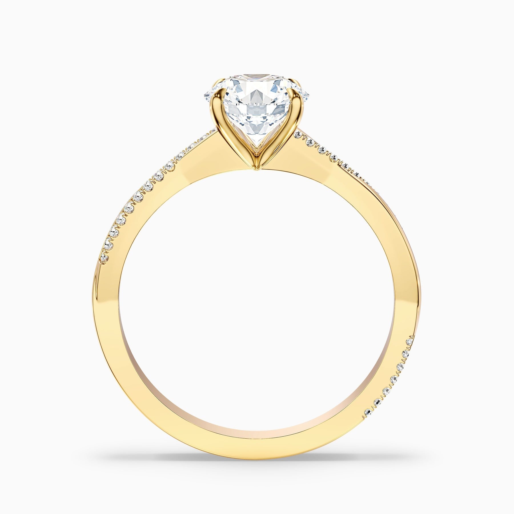Vertex 1 Carat Round Cut Side Stone Twisted Pave Lab Grown Engagement Ring in 10k Yellow Gold