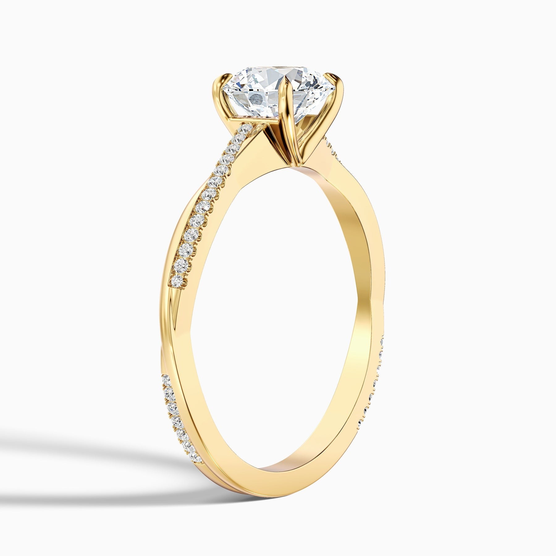 Vertex 1 Carat Round Cut Side Stone Twisted Pave Lab Grown Engagement Ring in 10k Yellow Gold